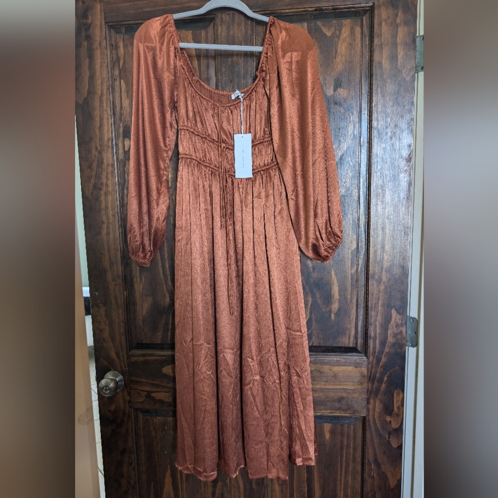 Lush burnt orange peasant dress